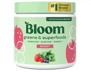 Bloom Nutrition Superfood Greens Powder, Digestive Enzymes with Probiotics and Prebiotics, Gut Health, Bloating Relief for Women, Chlorella, Green Juice Mix with Beet Root Powder, 30 SVG, Berry