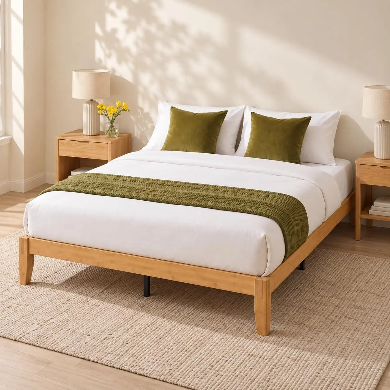 Yechen Bamboo Japanese Joinery Bed Frame, Platform Bed Frame (Queen, King) (Natural, Walnut)