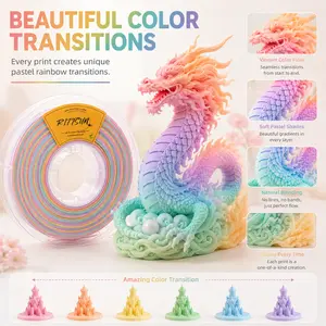 RITTSUN Rainbow PLA 3D Printing Filament (1.75mm, 1kg/2.2 lbs) — Soft Macaron Gradient Colors, Dimensional Accuracy +/-0.03mm, Smooth Printing, No Clogging, Compatible with Most FDM Printers (Silk Rainbow / Matte Rainbow / Multicolor Gradient Rainbow)