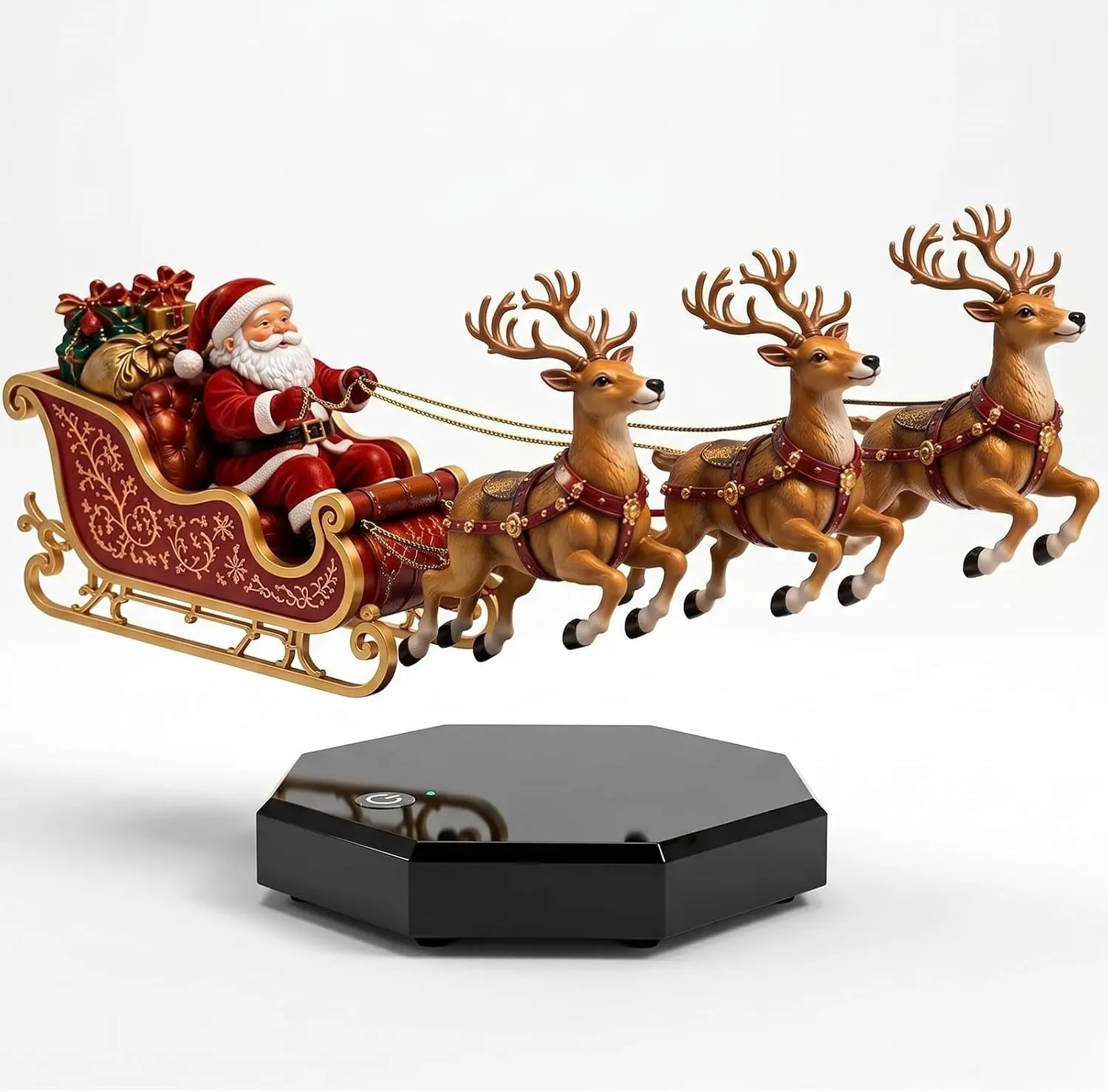 Floating Santa Claus Sleigh with 3 Reindeer, Magnetic Levitation Christmas Decor, **No Built-in LED Lights**, Unique Xmas Tabletop Ornament, Holiday Home Decoration Gift
