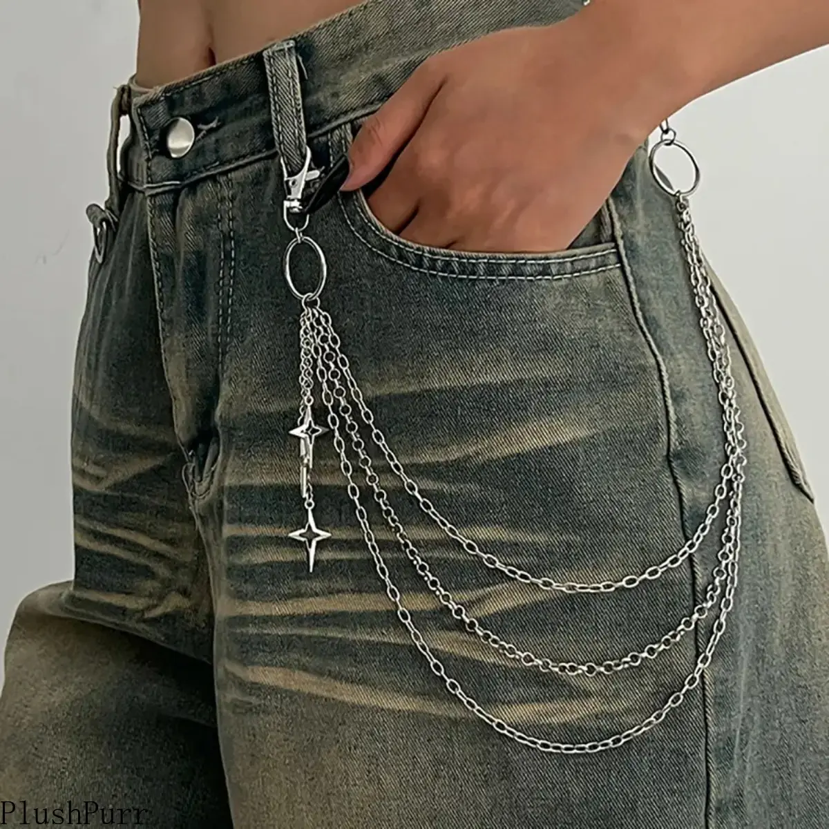 1-Pack Punk-Style Multi-Layer Metal Star Pendant Pant Chain — Hip-Hop Waist Chain & Jeans Chain — Trendy Women's Jewelry, Accessories, and Gifts tiktokshopbacktoschool