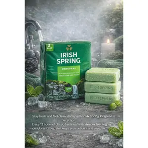Irish Spring Original 12Hour Fresh Deodorant Soap 3 Bars Pack 104.8g Each Deep Clean Formula Long Lasting Scent for Daily Use