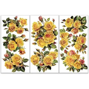 3pcs/Set Yellow Roses Rub on Transfers for Furniture and Crafts 6x12 inch Vintage Victorian Rose Furniture Decals Bouquet Transfer Stickers Rub on Decals for  Furniture Home Decor