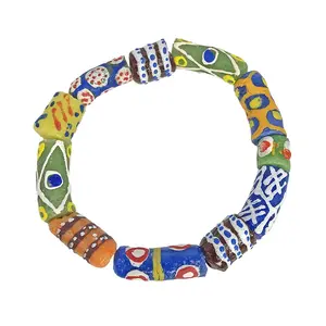 Hand painted Ghana Krobo Glass Bead Beaded Bracelet| Afrocentric | African Bead Bracelet | Cloth & Cord