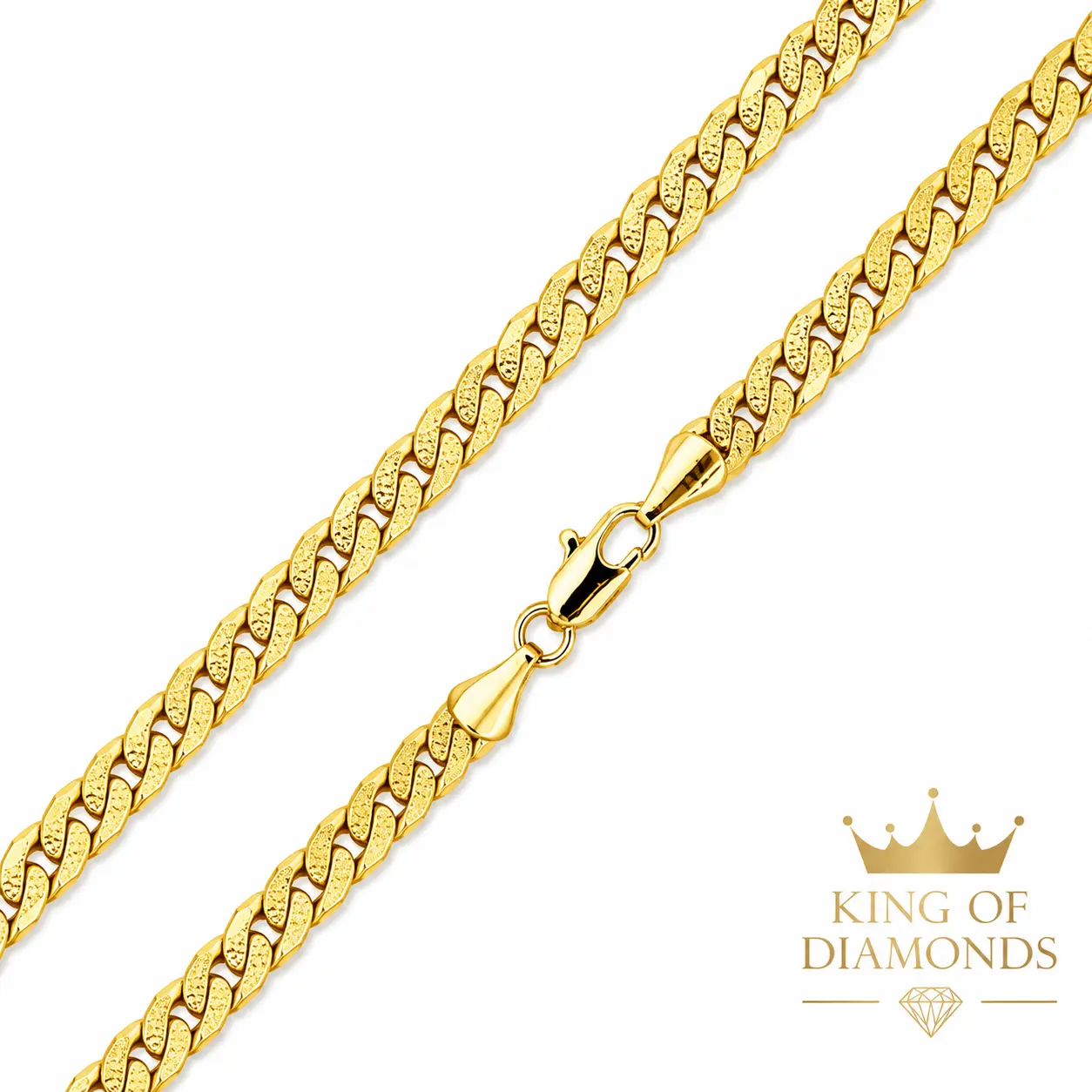 Unisex Fit 4MM Frosted Cuban Link Chain, 18" Yellow Gold Necklace, Bold Look for Everyday Wear Fashion Costume Jewelry Accessory