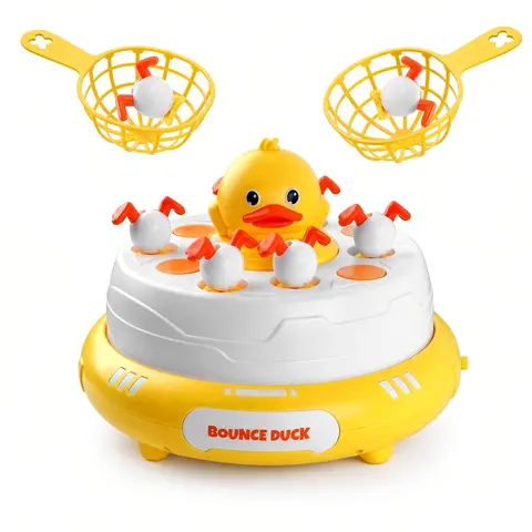 Bouncing Duck Catching Game for Kids, Battery Operated Pop Up Duck Toy with Music and 2 Catching Nets, Interactive Tabletop Game for Family Play, Birthday Gift for Boys and Girls