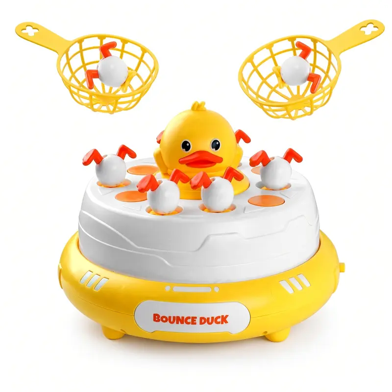 Bouncing Duck Catching Game for Kids, Battery Operated Pop Up Duck Toy with Music and 2 Catching Nets, Interactive Tabletop Game for Family Play, Birthday Gift for Boys and Girls