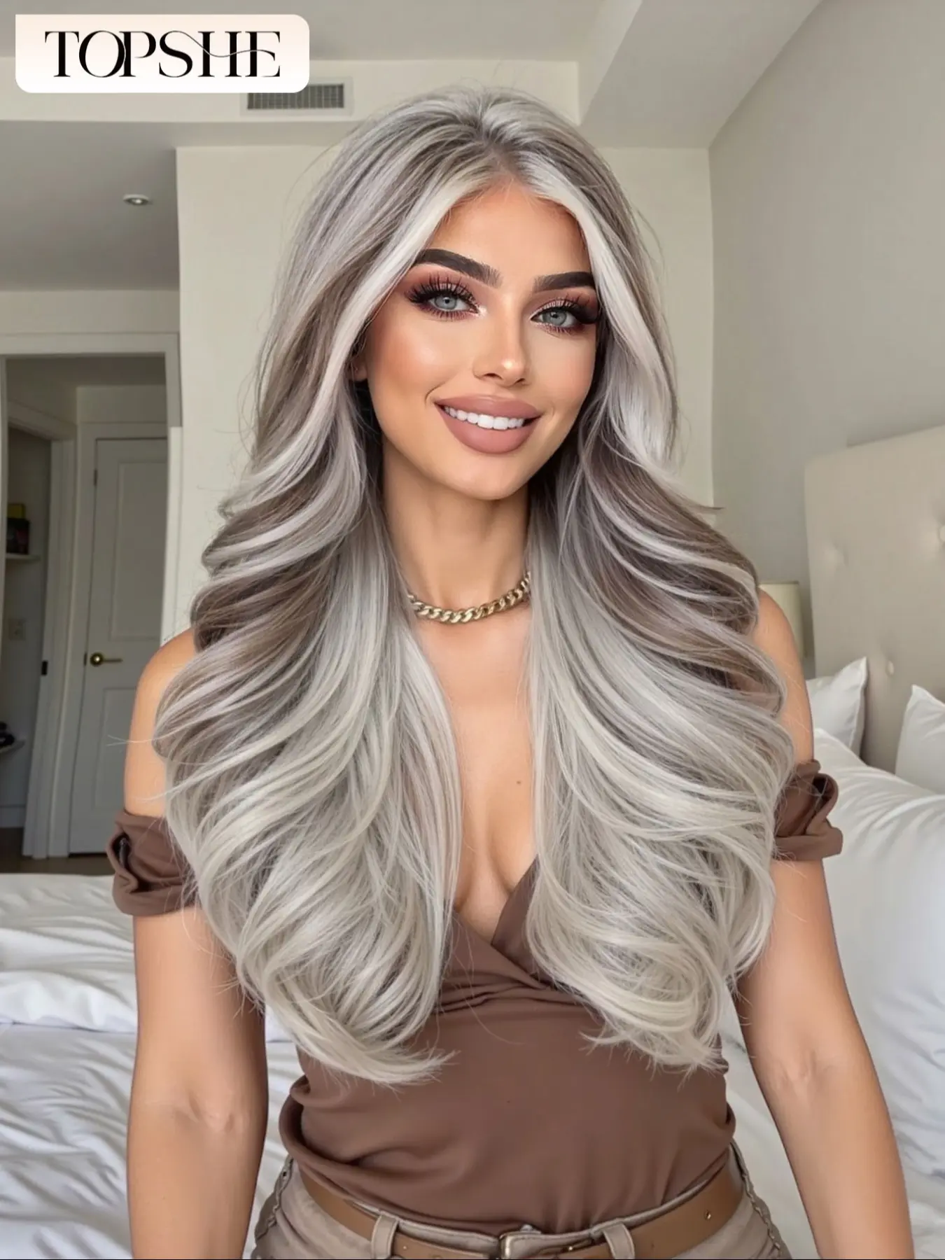 Topshe 13x6 Wavy Lace Front Wig, Synthetic Hair with Baby Hair, Comfortable Natural Look, Elegant Wig, Multi-Functional Daily Wear, Lace Closure Wig, Lace Frontal Wigs