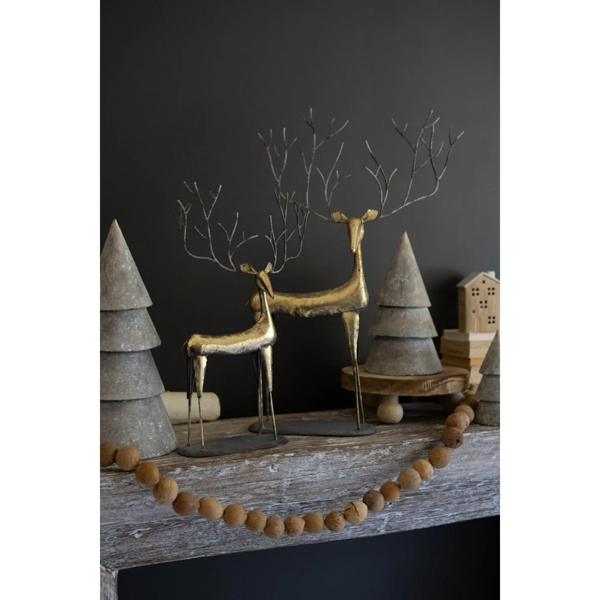 Set of Two Antique Gold Forged Christmas Deer Candelabras – Gold Metal Holiday Centerpiece