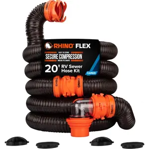 20Ft RV Sewer Hose Kit 39742 with Clear Elbow Fitting Removable 4in1 Adapter for 3 Inch Slip or 3 3.5 4 Inch NPT Threaded Connections