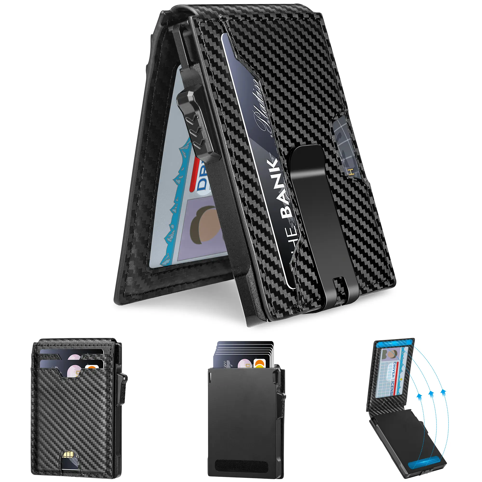 Minimalist Wallet for Men,Aluminum Pop-Up Card Case with Money Clip,Slim RFID Blocking Bifold Wallet Credit Card Holder with Gift Box
