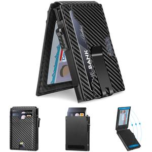 Minimalist Wallet for Men,Aluminum Pop-Up Card Case with Money Clip,Slim RFID Blocking Bifold Wallet Credit Card Holder with Gift Box