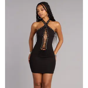 Rule Breaker Lace-Up Bodycon Mini Dress