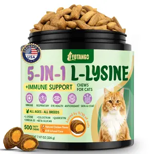 Lysine for Cats, L-Lysine for Cats Chews & Lysine Treats, 500 Chews, Immune Support with L-Lysine Supplement, Colostrum, Quercetin & Omega-3, Respiratory, Sneezing, Runny Nose, Eye, Chicken Flavor