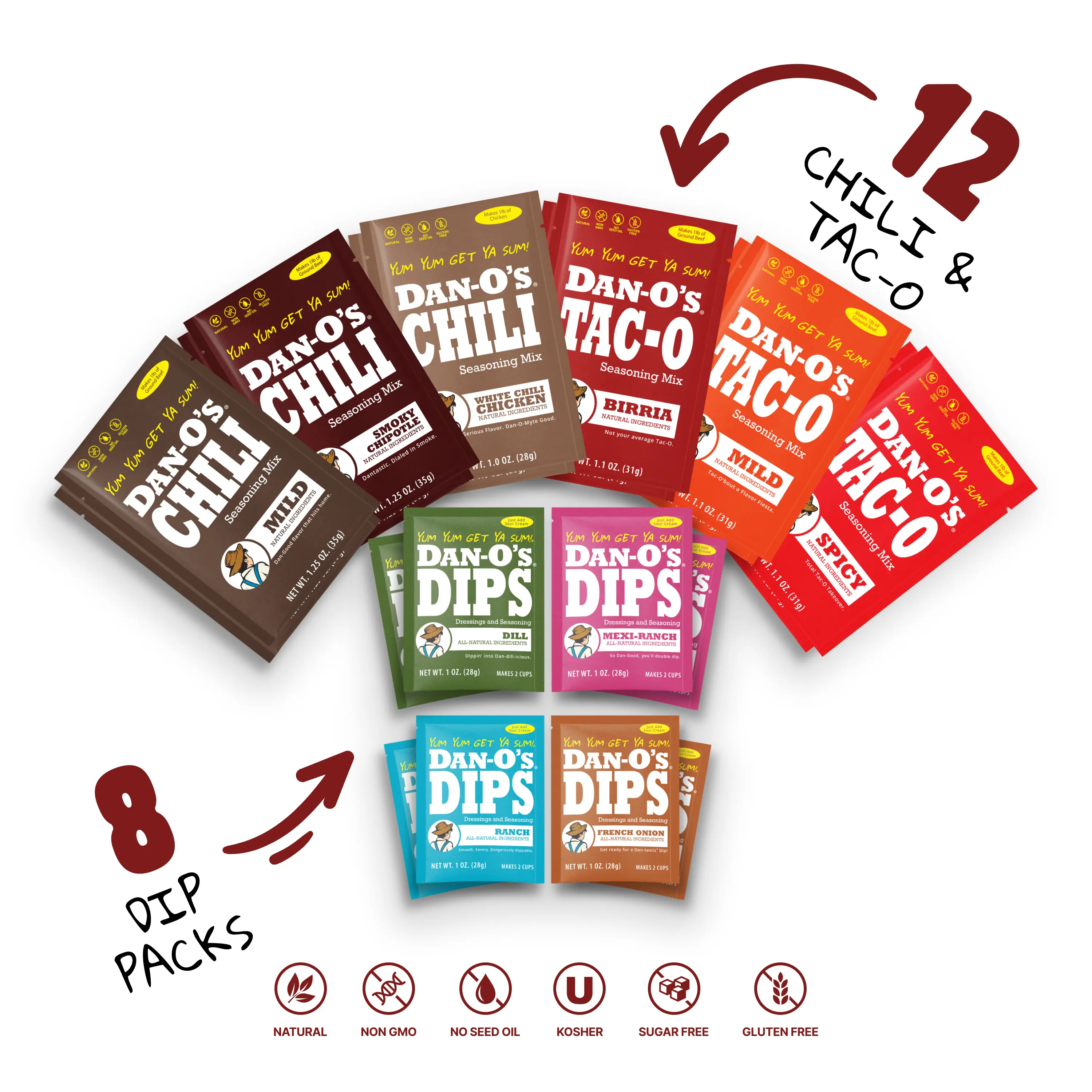 Dan-O's Seasoning 20 Packet Pack - All Tac-O's, Chili's, and Dips! Dan-O's Seasoning 20 Packet Pack - All Tac-O's, Chili's, and Dips!