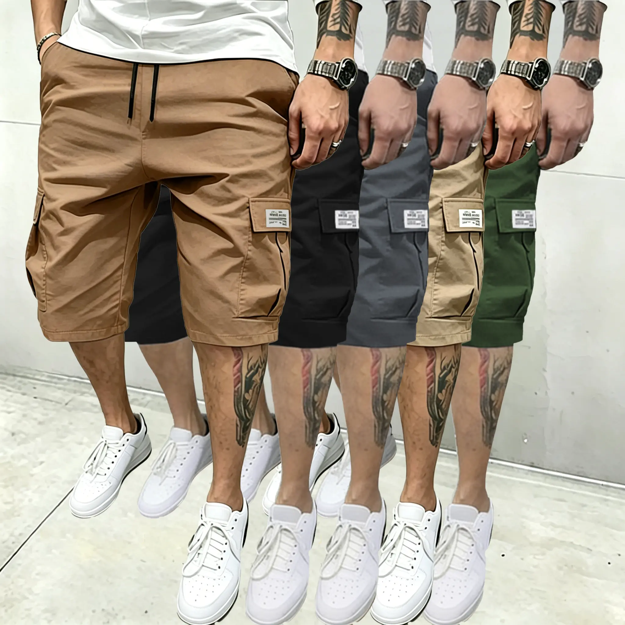 essential shorts，shorts for the summer，men shorts，shorts for summer，Men’s Street Style Multi-Pocket Cargo Shorts – Comfortable & Stylish, Perfect for Everyday Casual & Sports Wear, Beige men's summercargo shorts