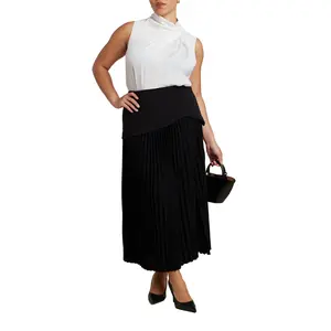 ELOQUII Women's Plus Size Mixed Media Pleated Skirt
