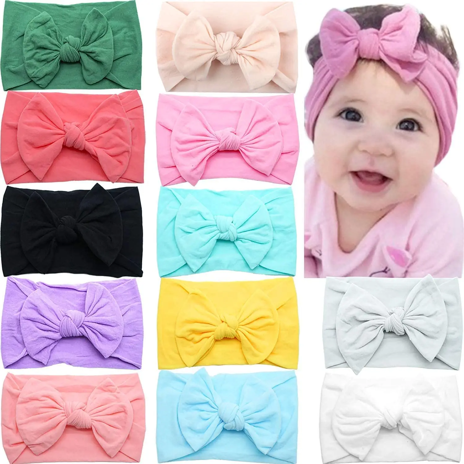 Baby & Kids Special: Super Stretchy Soft Knot Headbands with Hair Bows – Comfortable Head Wrap Hair Accessories for Newborn Baby Girls, Infants, Toddl