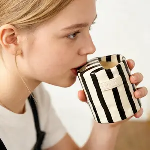 Unique Hand-Drawn Striped Ceramic Coffee Cup, Insulated Stripe Design, Valentine's Day, Mother's Day, Holiday Gift