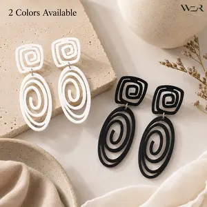 Abstract Geometric Spiral Layered Drop Earrings White Black Color Modern Statement Jewelry for Women Girls Daily Party Wear Gift
