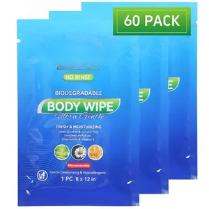XL Biodegradable  Wipes for Adults Bathing No Rinse, 5-in-1 -Grade Skincare, Extra Moist and Gentle Shower Wipes for Women, Men and , Disposable Washcloths (60 Individually Wrapped)