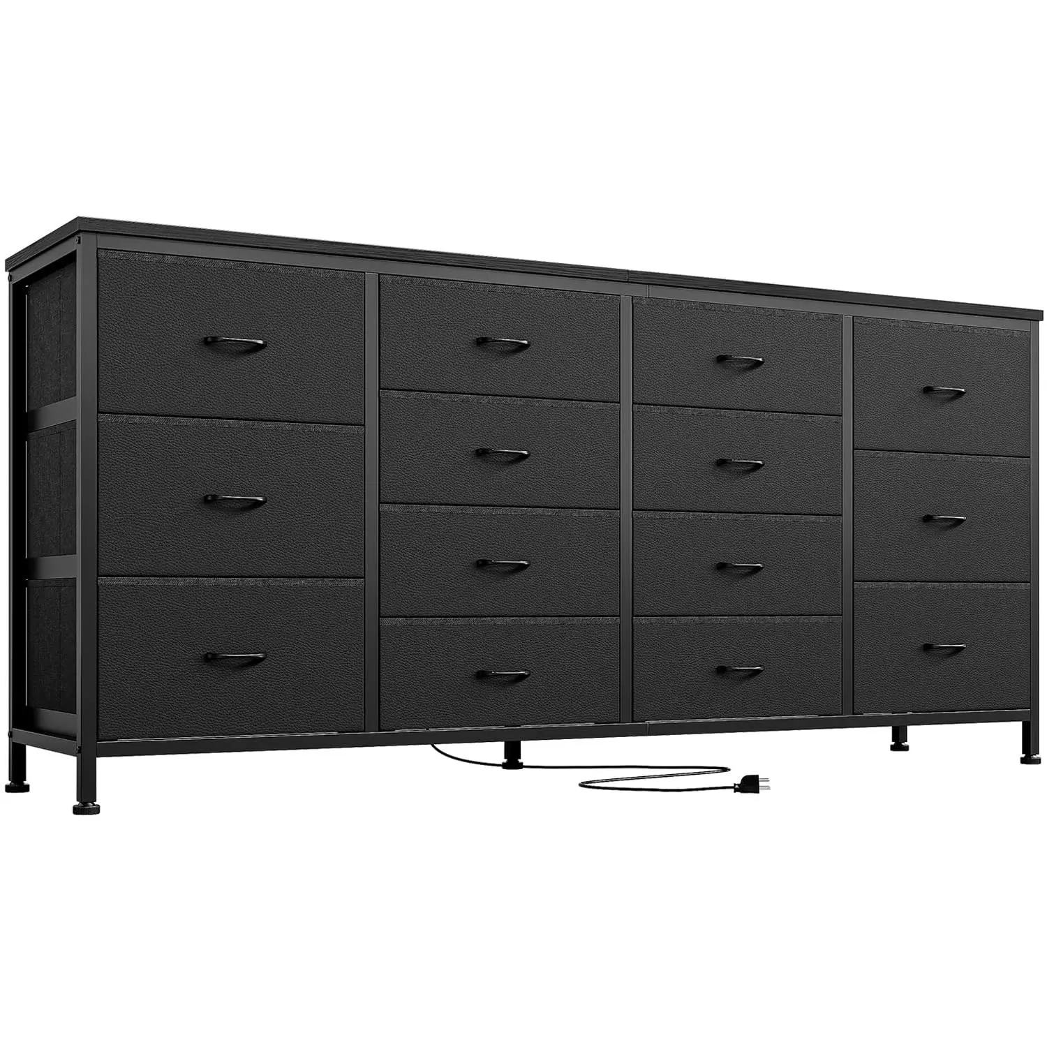 Garvee 14-Drawer Dresser, 63 Inches, Black Fabric with Power Outlet, Long Entertainment Center for Bedroom, Closet, Living Room, Entryway, Fits 65-75 Inch Screens