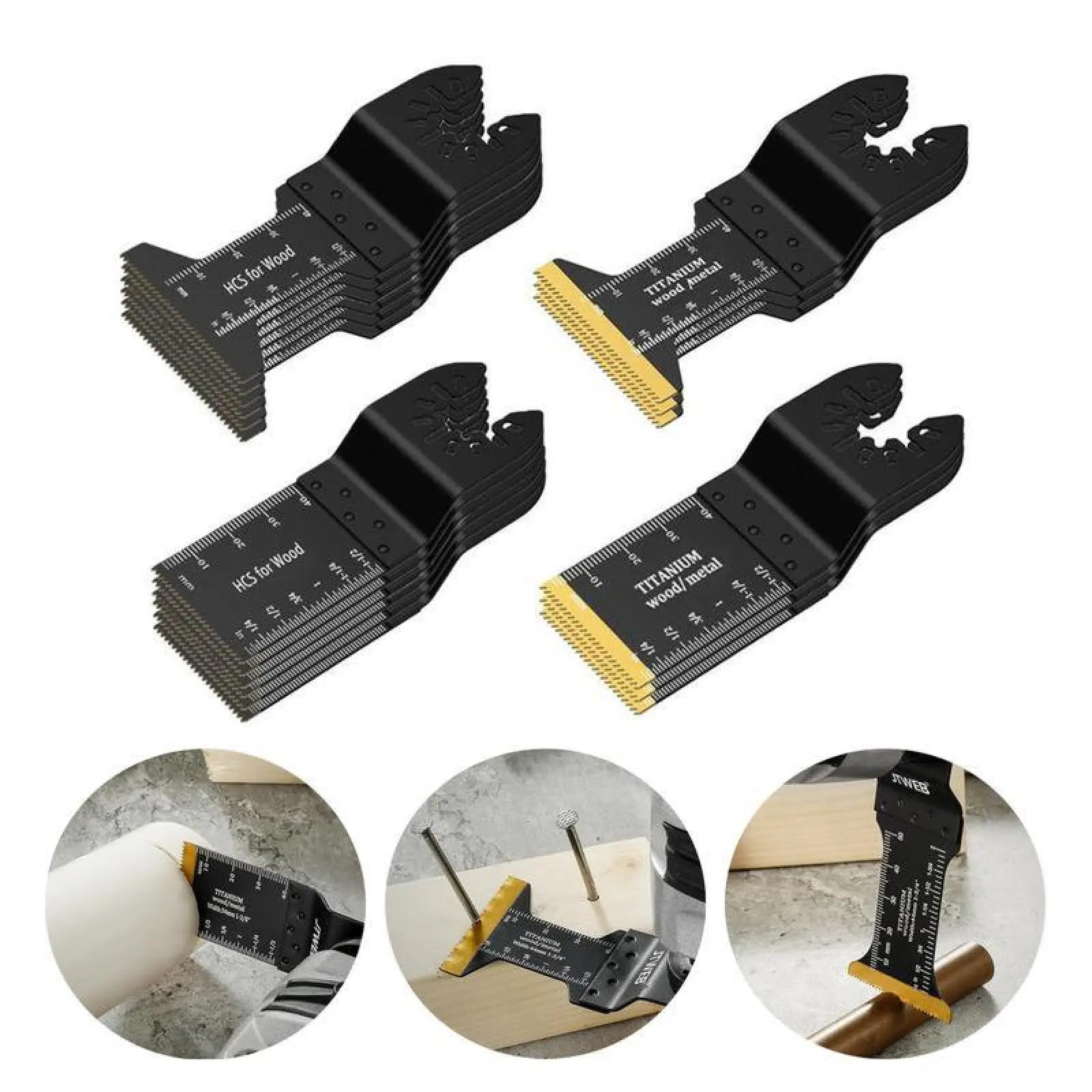 Heavy Duty Titanium Swing Oscillating Multi-Blades Saw Blades Set,18Counts Multi-functional Cutting Blades Set,Quick Installation & Removal Tool for Woodworking,Hardware Power Tools Accessories.