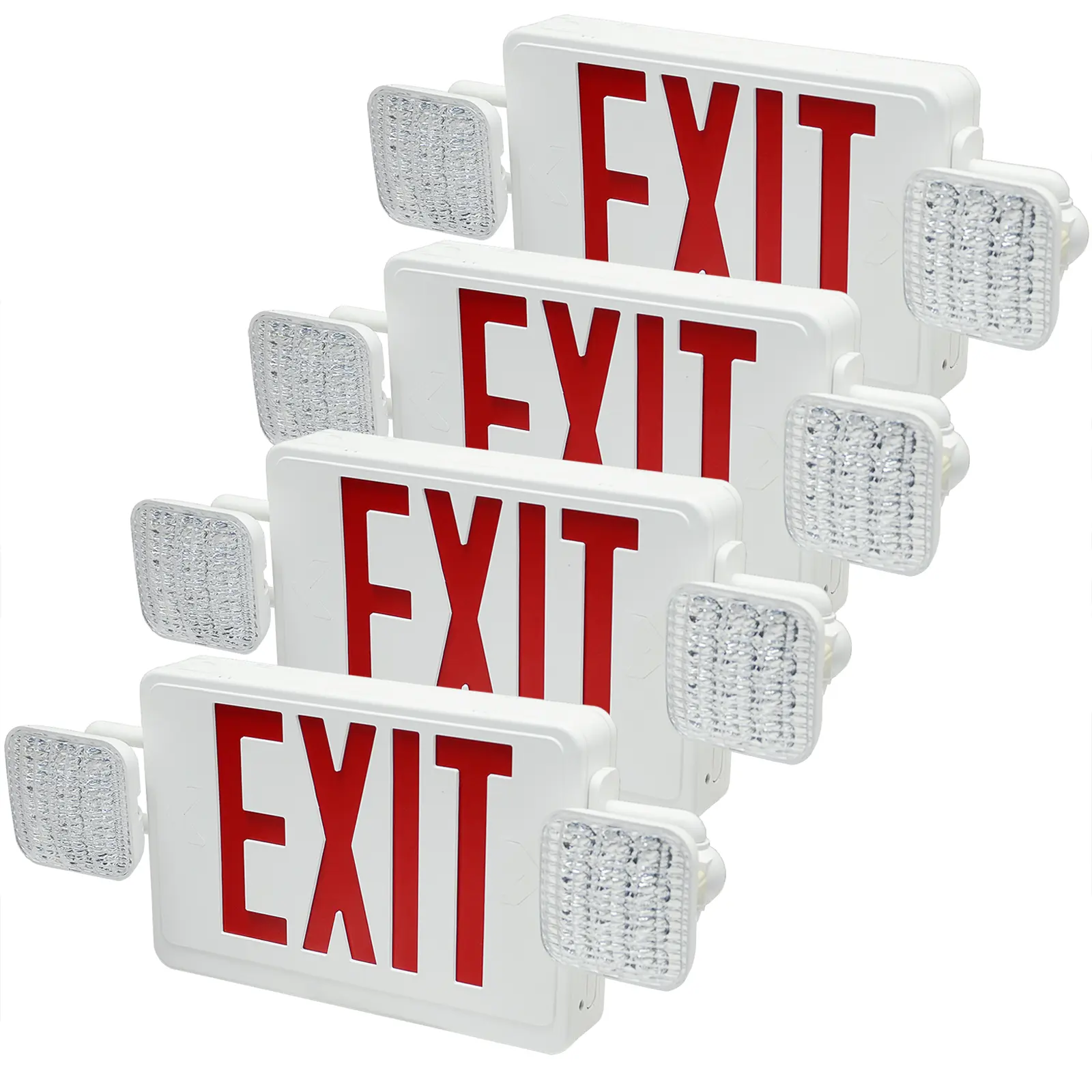 SEURON LED Emergency Exit Lights 4-Pack with Commercial Fixtures for Business Home Power Failure Outage Exit Sign Lighting 90-Minute Battery Life 120-277V AC Plug-in Cord Fire-Resistant Certified EmergencyLight FireSafety Led Outdoor Lamp