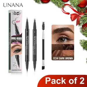 【Pack of 2】UNANA Waterproof Eyebrow Pen 2-in-1 Dual-Ended Liquid Brow Pen Long-Lasting Eyebrow Pen for Natural Blend Flawless