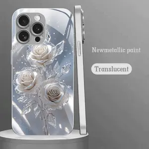 Crystal rose pattern, drop-proof and non-slip TPU electroplated silver glass phone case, compatible with iPhone 17, 16, 15, 14, 13, 12, 11, Samsung and other models. Makes a great gift for friends or family.