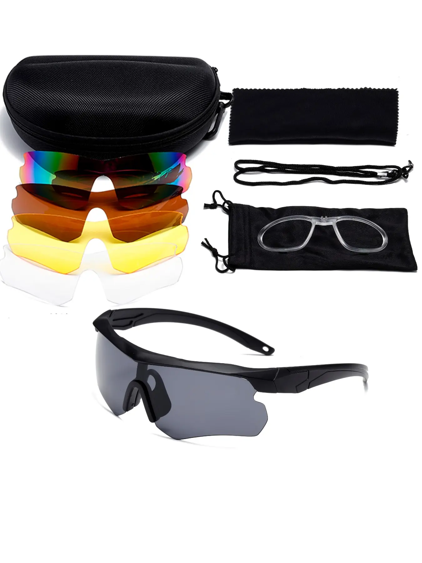 4 Interchangeable Lenses Sports Sunglasses, UV Protection Tactical Cycling Glasses with Strap & Case, Lightweight Windproof Hiking Eyewear Set, Summer Sports Sunglasses
