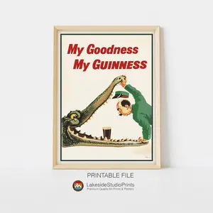 Vintage Guinness Crocodile Poster, Humorous Irish Pub Wall Art, Classic Retro Bar Decor for Kitchen Man Cave Tavern Style Home Interior