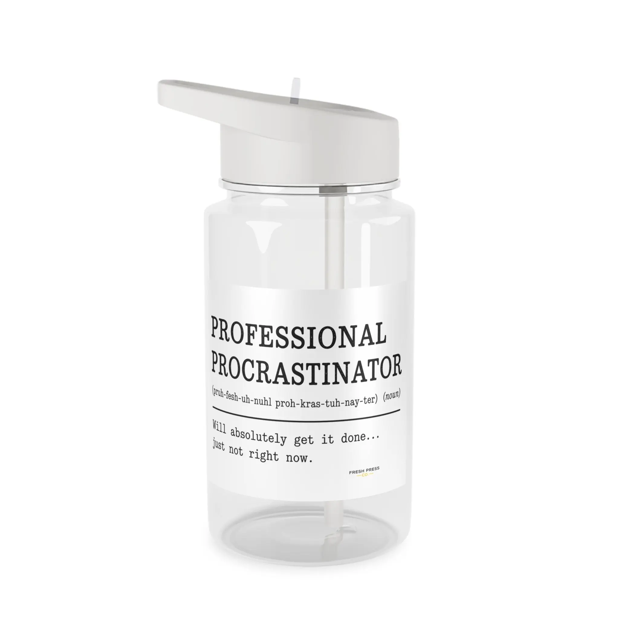 “Professional Procrastinator” Clear Tritan Bottle with Straw (Funny Desk Gift)