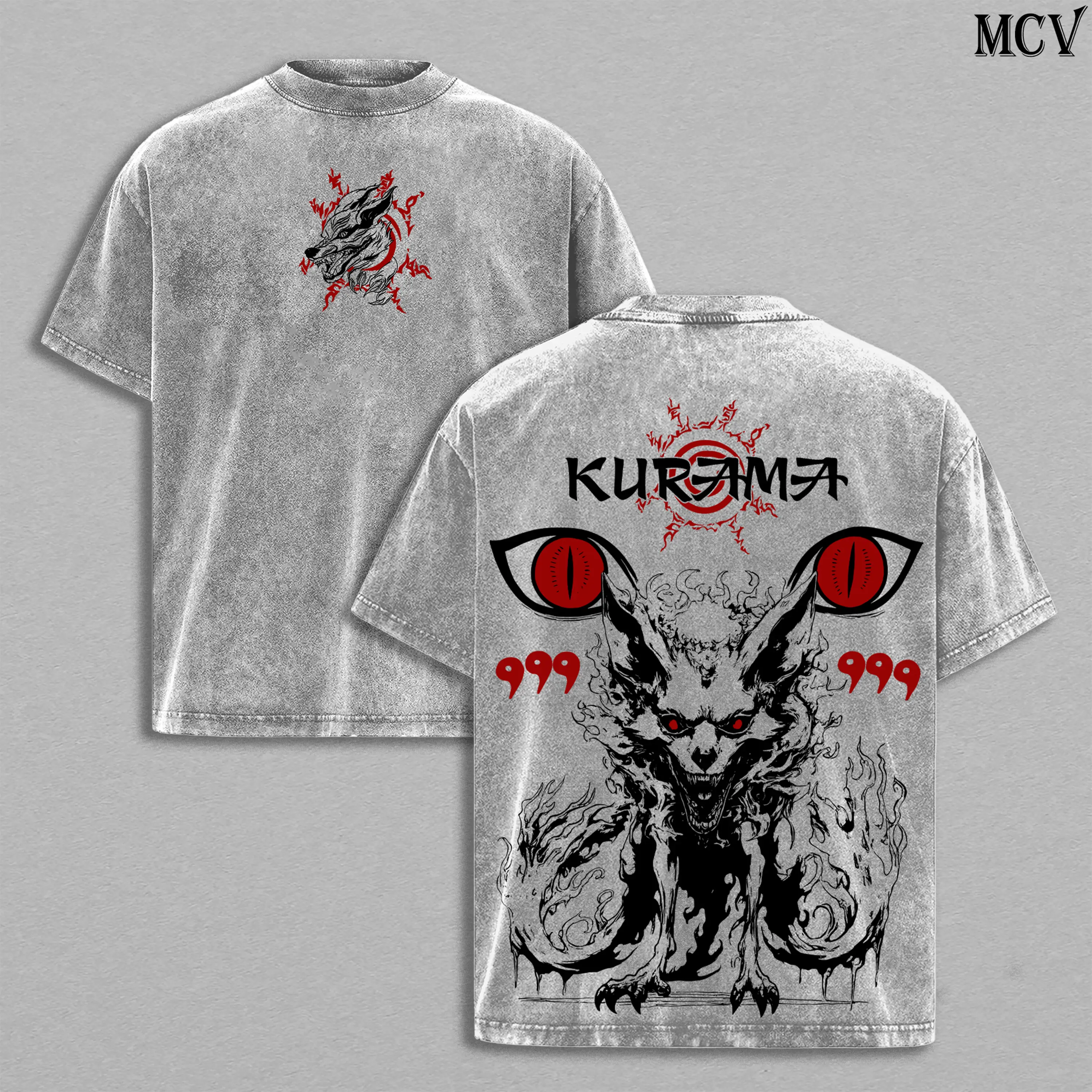 Naruto Kurama Sharingan Tee Washed – Vintage Washed Naruto Inspired Anime Graphic T-Shirt & Hoodie, Nine-Tails Fox Fan Art Design, Oversized Soft Cotton Unisex Streetwear, Casual Anime Apparel, Gift for Naruto Fans