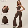 TIMEOFF Women's 2-Piece Stretchy Matching Workout Set - V-Neck Twist-Front Wrap Crop Tank Top, Fold-Over Stay-Put Waist Flare Yoga Pants, 2 Ways to Wear for Yoga, Athleisure