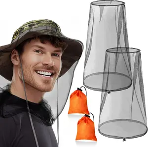 2 Pack Mosquito Head Nets with Drawstring, Premium Bug Net for Head, Universal Fit for Hats, Breathable Mosquito Net Hat, Ideal for Outdoor Adventures: Hiking, Camping, Fishing, Gardening
