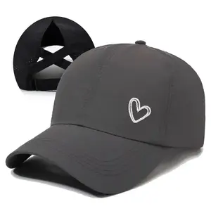 Women’s Ponytail Baseball Cap, Adjustable Mesh Back Sun Hat, Breathable Lightweight Summer Hat, Heart Design Snapback, UV Protection Outdoor Cap for Golf, Travel, Running & Daily Wear tiktokshopspringglowup