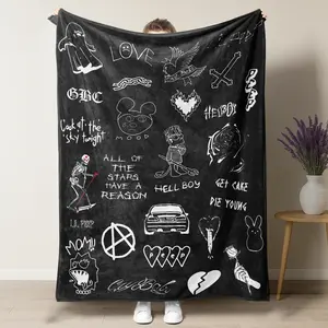 Record collage wool blanket, a soft flannel blanket that is warm and comfortable for the living room, office, and all seasons. The blanket features iconic Lil Peep and crying baby graphics. The best gift for fans of home decoration.