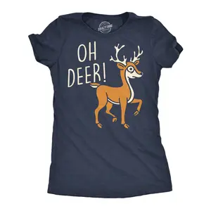 Womens Funny T Shirts Oh Deer Sarcastic Reindeer Graphic Novelty Christmas Tee For Ladies Funny Womens T Shirts Cute Vintage Fashion Casual Ladies T-Shirt Gift Christmas Tops for Women Funny Animal Top Women's Navy - Oh