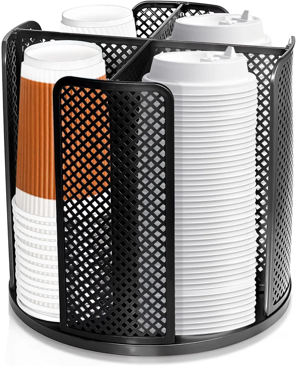 Coffee Cup Dispenser, Disposable Paper Cup and Lid Holder 360° Rotatable with 4 Compartments,Can Stacking 3-16oz Cups and Lid Holder for Coffee Shop,Home Countertop,Office,Restaurant,Kitchen
