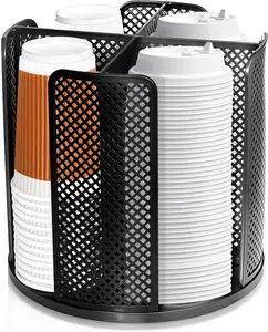 Coffee Cup Dispenser, Disposable Paper Cup and Lid Holder 360° Rotatable with 4 Compartments,Can Stacking 3-16oz Cups and Lid Holder for Coffee Shop,Home Countertop,Office,Restaurant,Kitchen