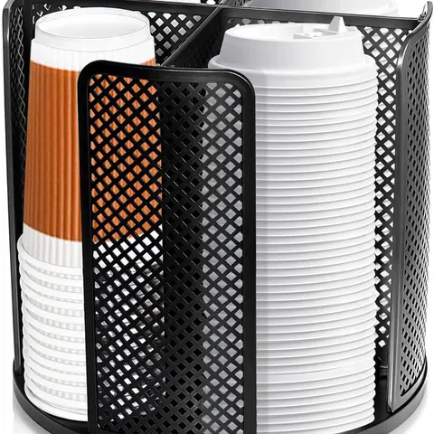 Coffee Cup Dispenser, Disposable Paper Cup and Lid Holder 360° Rotatable with 4 Compartments,Can Stacking 3-16oz Cups and Lid Holder for Coffee Shop,Home Countertop,Office,Restaurant,Kitchen