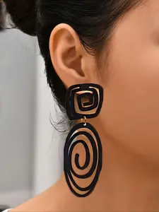 Fashionable Geometric Design Dangle Earrings, Fashion Hollow Out Spiral Earrings Jewelry for Party, Daily Clothing Decor, Classic Trendy Accessories for Daily Used, Geometric Appeal, Dangle Style, Alloy Material