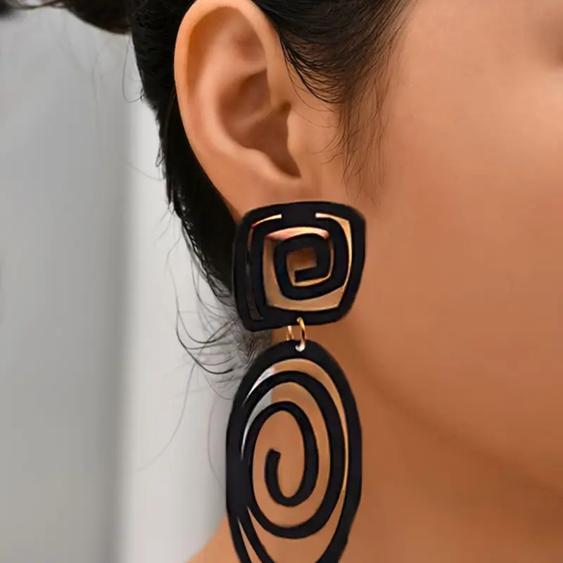 Geometric Design Dangle Earrings, Statement Hoops Earrings, Hollow Out Spiral Earrings, Unique Design Earrings, Jewelry for Party, Daily Clothing Decor, Geometric Appeal, Dangle Style, Alloy Material