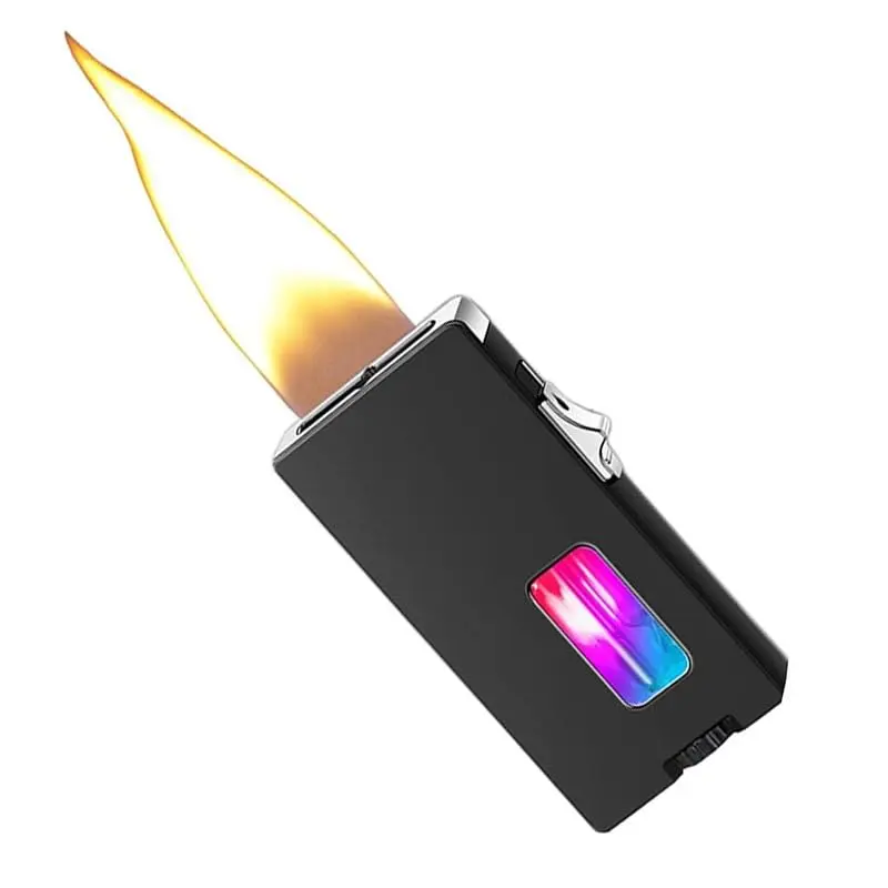 (Butane Gas Not Included) Extra Wide Soft Flame Lighter, Refillable Butane Lighter, Windproof Lighter with Viewing Window, with Safety Lock, Adjustable and Refillable Lighter