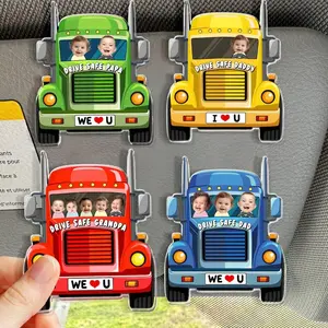 Custom Trucker Kids Photo Car Visor Clip For Dad, Drive Safe Dad Sun Visor Clip, Drive Safe Gift For Grandpa, Father's Day Gift For Husband
