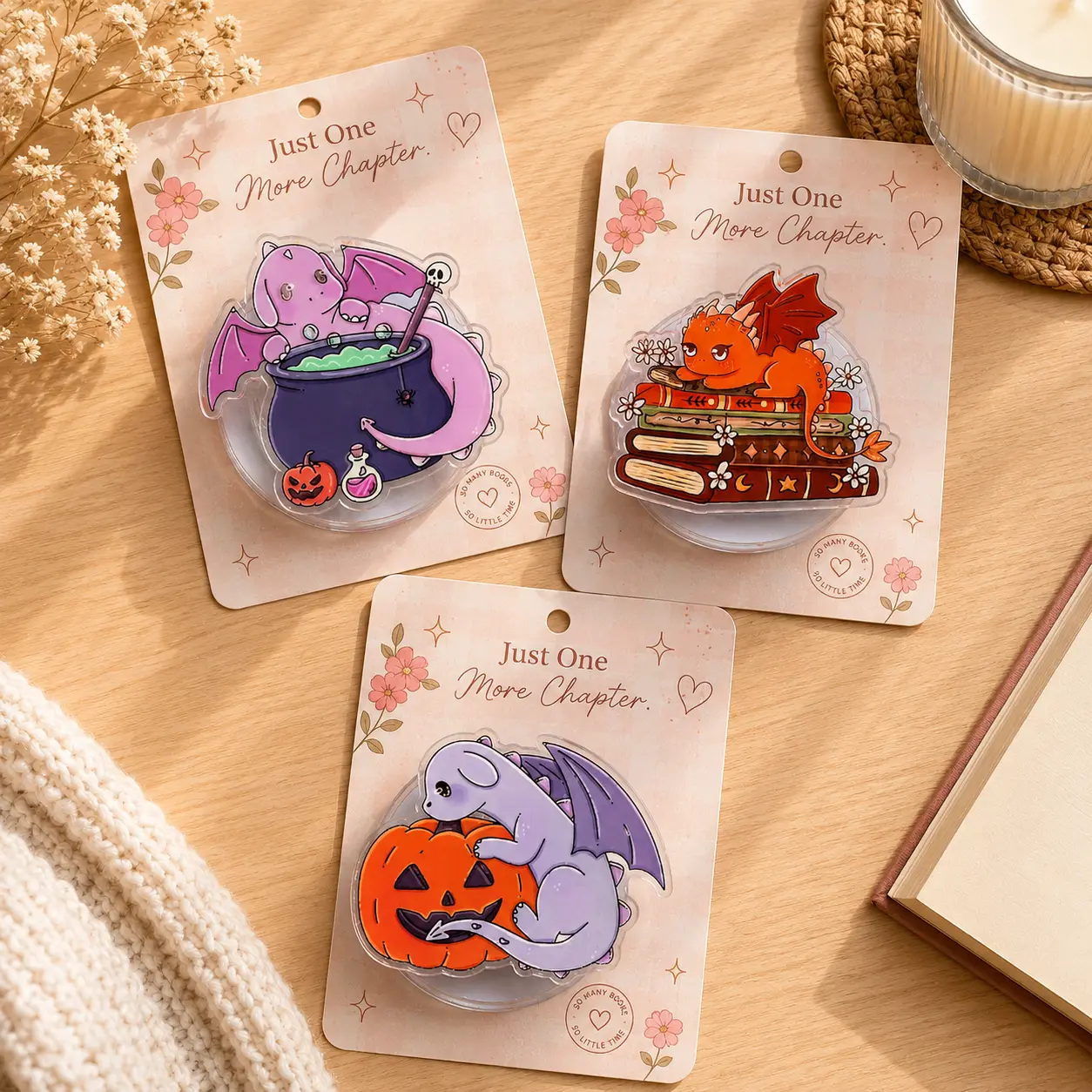 Cute Dragon Magnetic Phone Grip Stand, Fantasy Book Lover MagSafe Phone Holder, Bookish Kindle Grip, Cozy Halloween Reader Gift