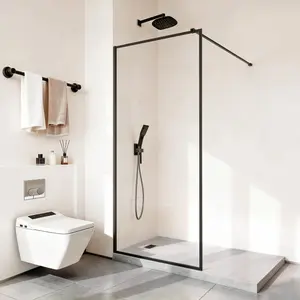VEVOR Fixed Glass Shower Panel, 34x 73.6 in Full-Framed Fixed Shower Screen, 5/16 in Thick Clear Tempered Glass Door with Bottom Seal Strip and Hardware, Easy to Clean, for Bathroom, Matte Black