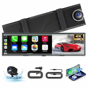 ConewVehicle 4K Rear View Mirror Camera with Carplay&Android Auto,10.99" Mirror Dash Cam Front and 1080P Backup Camera with Voice Control for Cars&Trucks,Smart Touch Screen,Loop Recording FM Transmitter Parking Assistance DVR