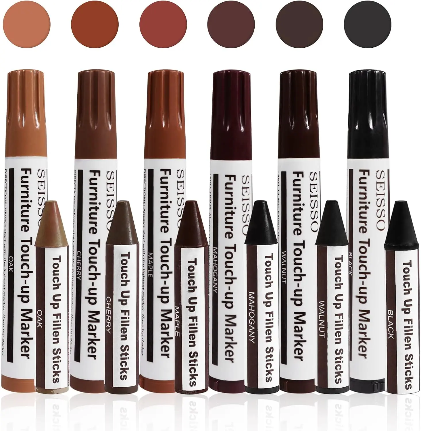 Furniture Repair kit, Wood Scratch Cover Markers*6 and Wax Filler Sticks*6 with Sharpener 13Pack, Furniture Markers Touch Up Kit for Cover Ups Wooden Floors, Tables, Desks, Carpenters, Stains